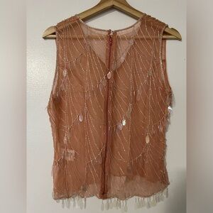 100% silk 1950 sequin embellised pink top